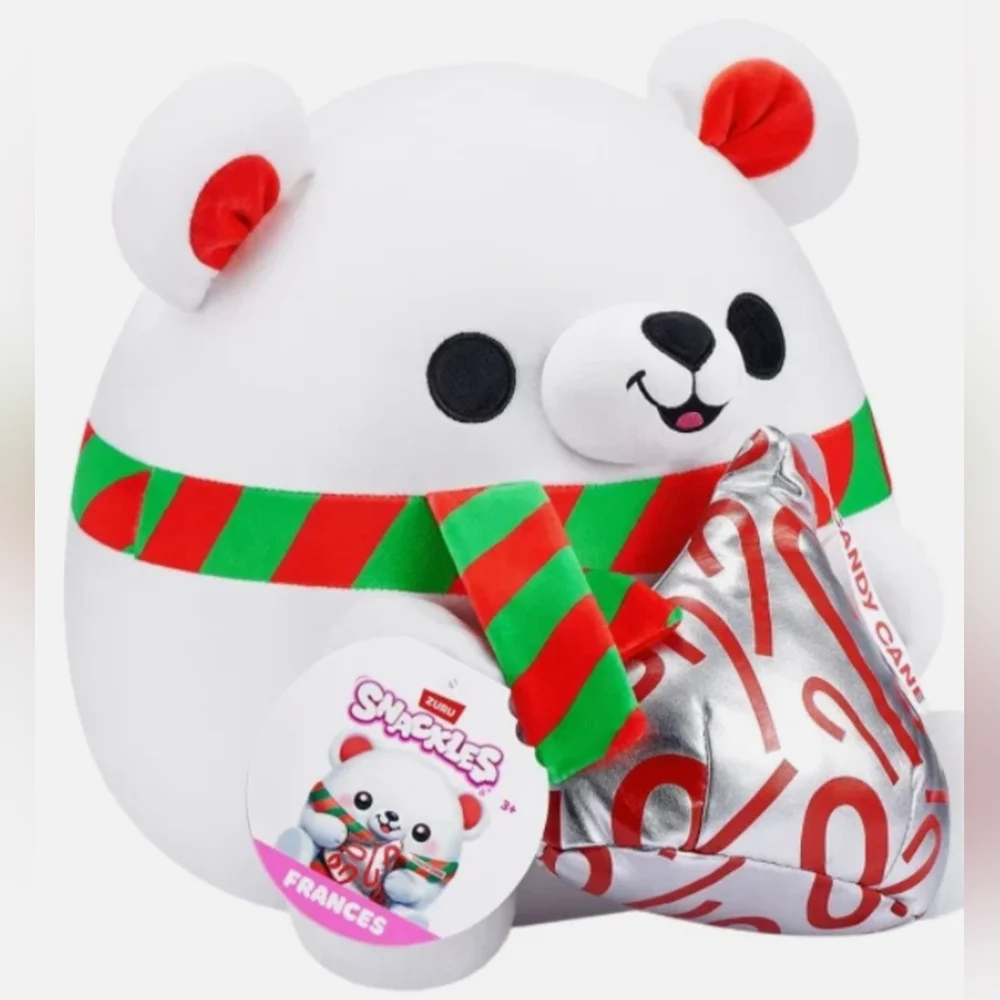 Snackles Christmas Polar Bear Candy Cane Kisses 14" Inch Plush by ZURU - Picture 5 of 7